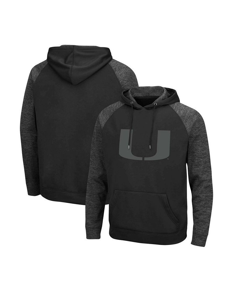 Men's Black Miami Hurricanes Blackout 3.0 Tonal Raglan Pullover Hoodie $28.70 Sweatshirt