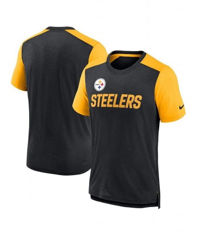 Men's Heathered Black and Heathered Gold Pittsburgh Steelers Color Block Team Name T-shirt $27.95 T-Shirts