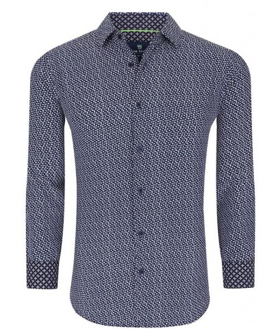 Men's Slim Fit Performance Geometric Button Down Shirt PD02 $26.54 Shirts