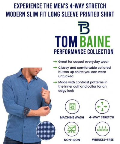 Men's Slim Fit Performance Geometric Button Down Shirt PD02 $26.54 Shirts