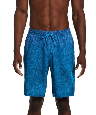 Men's Breaker Grid Swoosh Printed 9" Swim Trunks Blue $29.58 Swimsuits