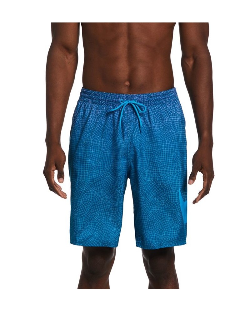 Men's Breaker Grid Swoosh Printed 9" Swim Trunks Blue $29.58 Swimsuits