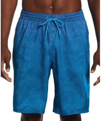 Men's Breaker Grid Swoosh Printed 9" Swim Trunks Blue $29.58 Swimsuits