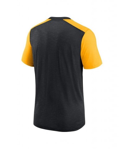 Men's Heathered Black and Heathered Gold Pittsburgh Steelers Color Block Team Name T-shirt $27.95 T-Shirts