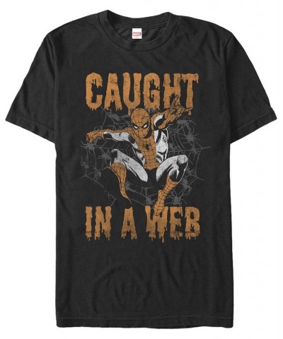 Marvel Men's Spider-Man Caught In A Web Drip Text Short Sleeve T-Shirt Black $17.15 T-Shirts