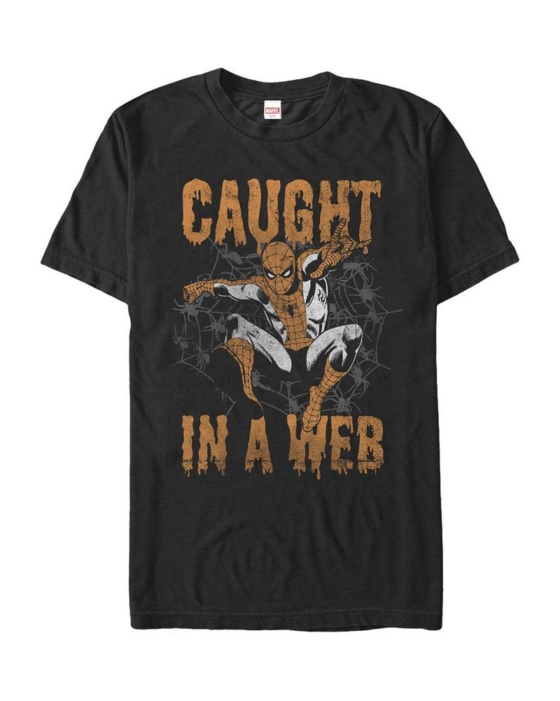 Marvel Men's Spider-Man Caught In A Web Drip Text Short Sleeve T-Shirt Black $17.15 T-Shirts