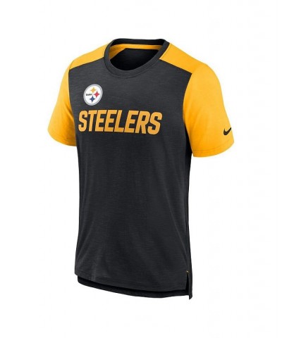 Men's Heathered Black and Heathered Gold Pittsburgh Steelers Color Block Team Name T-shirt $27.95 T-Shirts