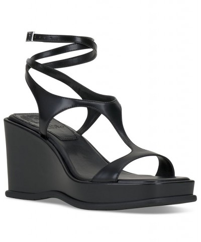 Fetemee Strappy Sport Wedge Sandals Black $43.86 Shoes