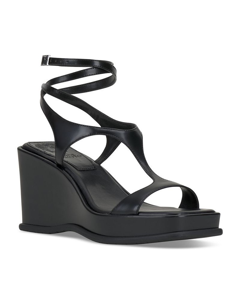 Fetemee Strappy Sport Wedge Sandals Black $43.86 Shoes