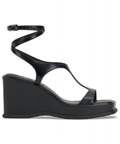 Fetemee Strappy Sport Wedge Sandals Black $43.86 Shoes