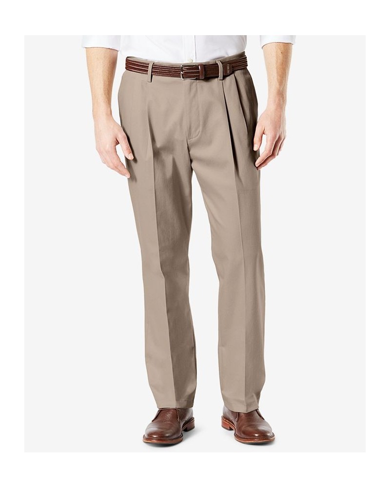 Men's Signature Lux Cotton Classic Fit Pleated Creased Stretch Khaki Pants Tan/Beige $29.40 Pants