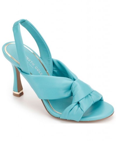 Women's Blanche Knot Slingback Heeled Dress Sandals Blue $50.31 Shoes