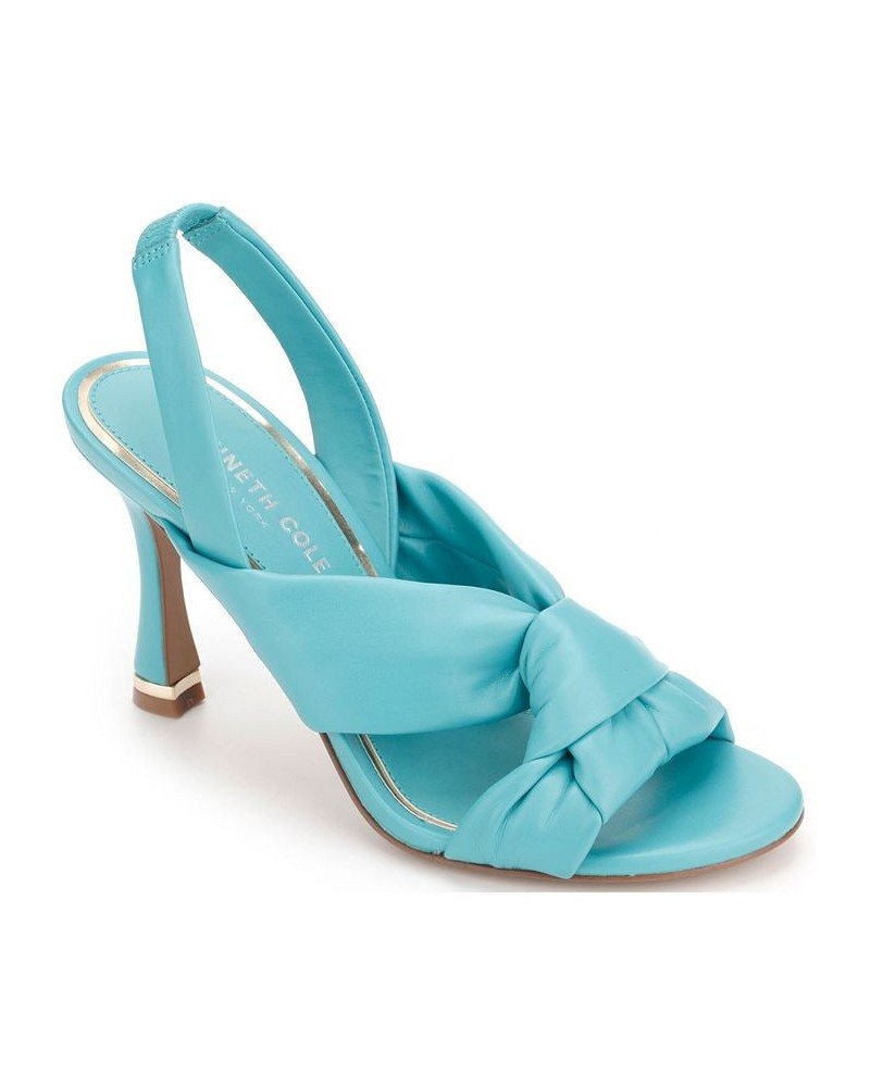 Women's Blanche Knot Slingback Heeled Dress Sandals Blue $50.31 Shoes