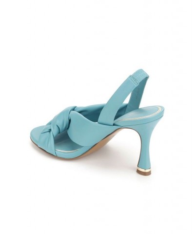 Women's Blanche Knot Slingback Heeled Dress Sandals Blue $50.31 Shoes