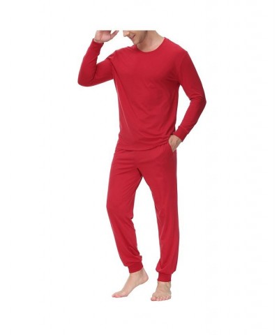 Men's Two-Piece Crewneck Shirt and Jogger Pajama Set Red $24.41 Pajama