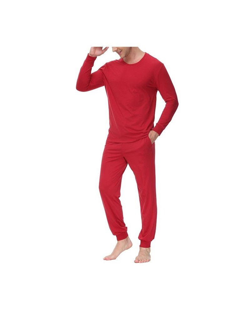 Men's Two-Piece Crewneck Shirt and Jogger Pajama Set Red $24.41 Pajama