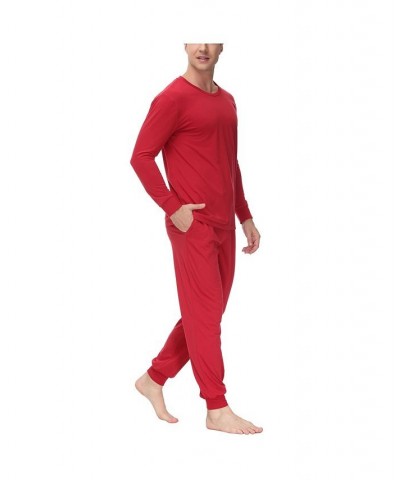 Men's Two-Piece Crewneck Shirt and Jogger Pajama Set Red $24.41 Pajama