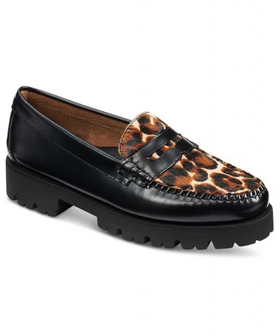 Women's Whitney Lug Leopard Loafer Flats Black $56.00 Shoes