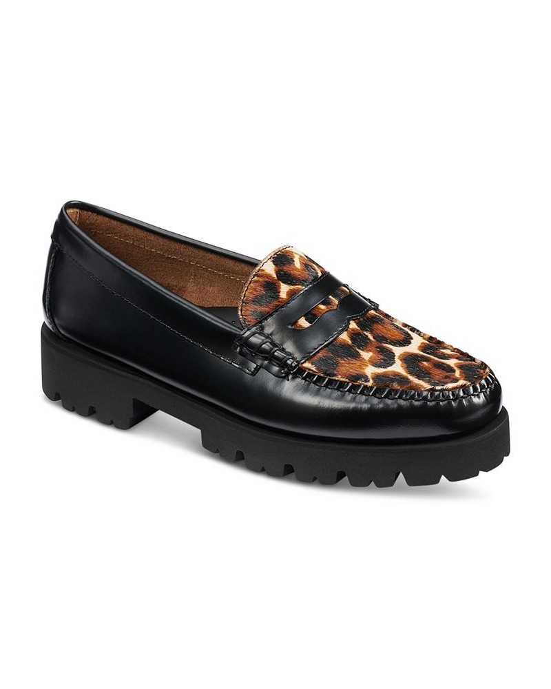 Women's Whitney Lug Leopard Loafer Flats Black $56.00 Shoes