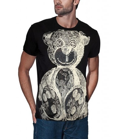 Men's Button Eye Bear Rhinestone T-shirt Black $24.07 T-Shirts