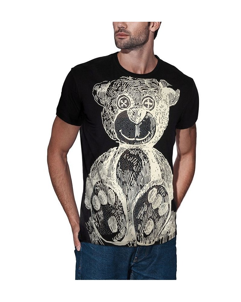 Men's Button Eye Bear Rhinestone T-shirt Black $24.07 T-Shirts