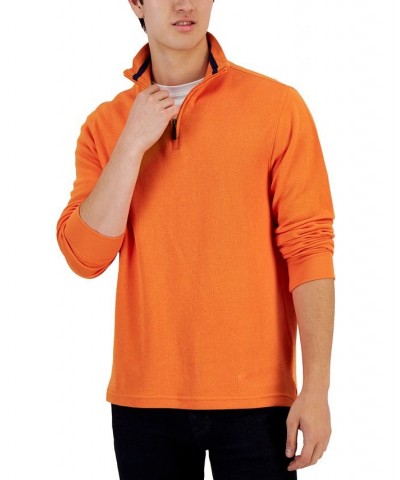 Men's Solid Classic-Fit French Rib Quarter-Zip Sweater Orange $13.92 Sweaters