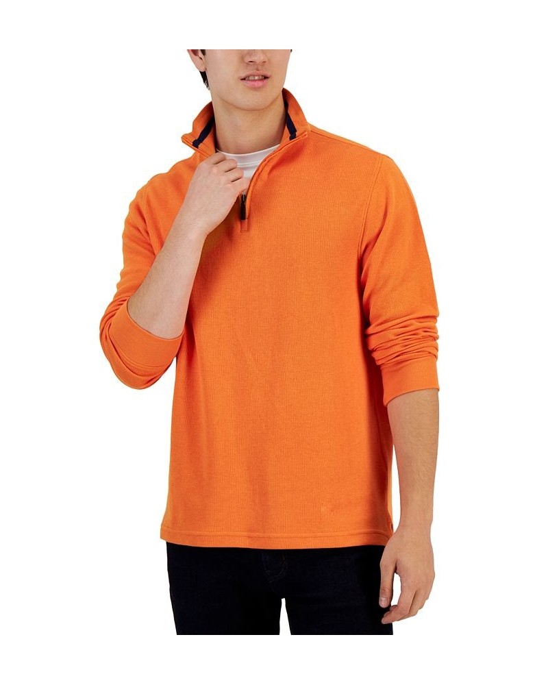 Men's Solid Classic-Fit French Rib Quarter-Zip Sweater Orange $13.92 Sweaters