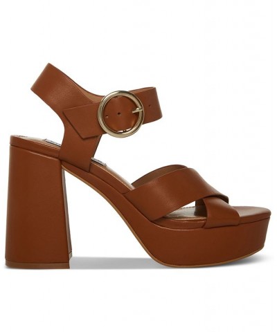 Women's Elkin Ankle-Strap Crisscross Platform Sandals Brown $51.17 Shoes