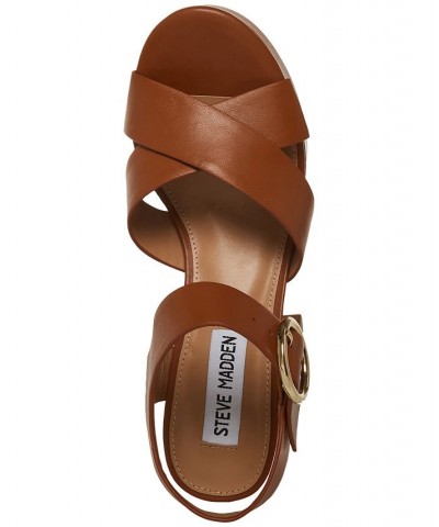 Women's Elkin Ankle-Strap Crisscross Platform Sandals Brown $51.17 Shoes