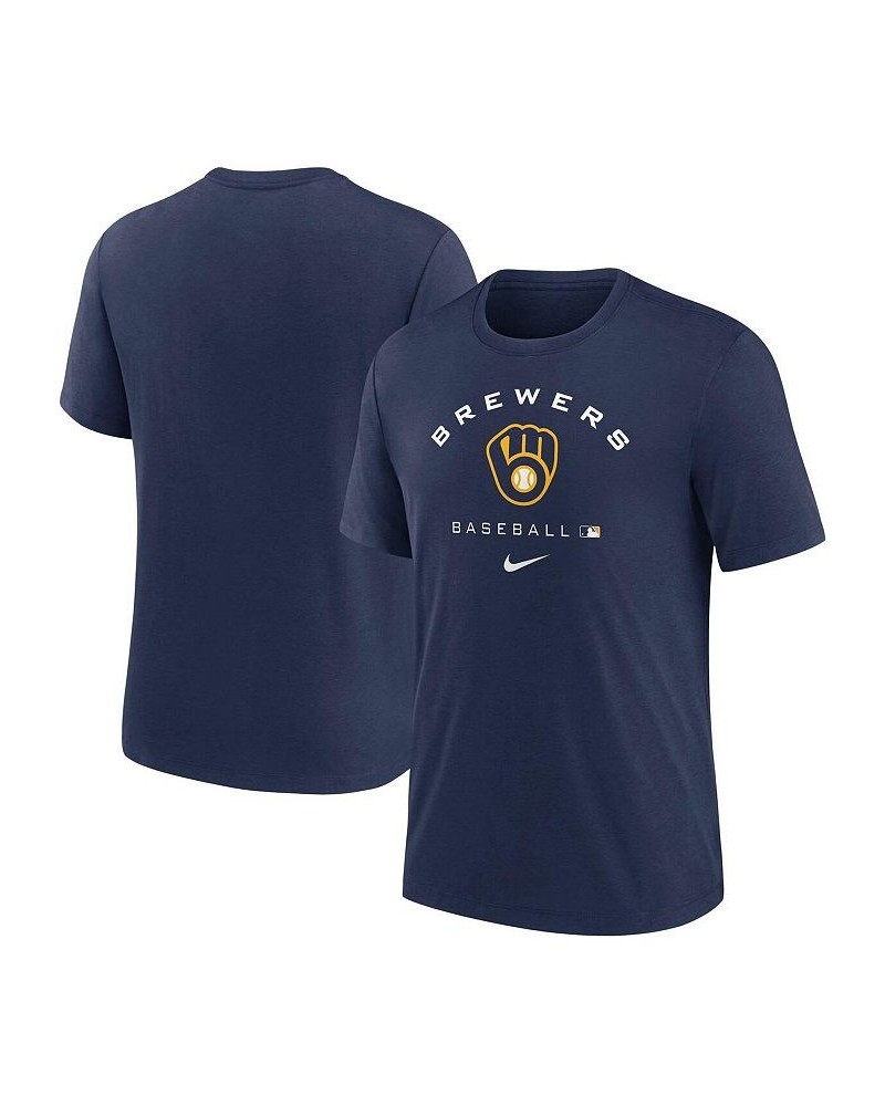 Men's Navy Milwaukee Brewers Authentic Collection Tri-Blend Performance T-shirt $24.29 T-Shirts