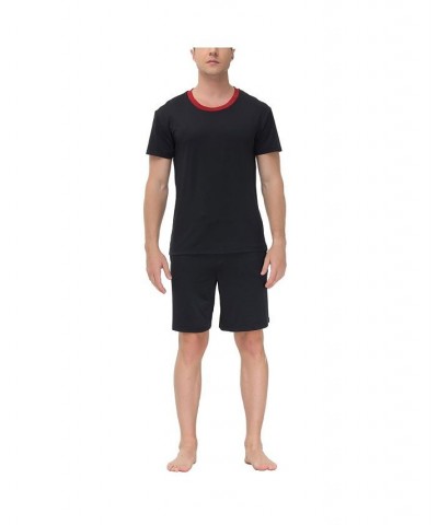 Men's Moisture-Wicking Crewneck T-Shirt & Shorts Pajama Set Black $17.76 Pajama