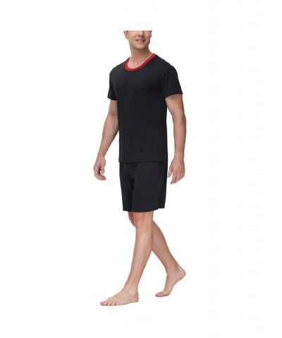 Men's Moisture-Wicking Crewneck T-Shirt & Shorts Pajama Set Black $17.76 Pajama