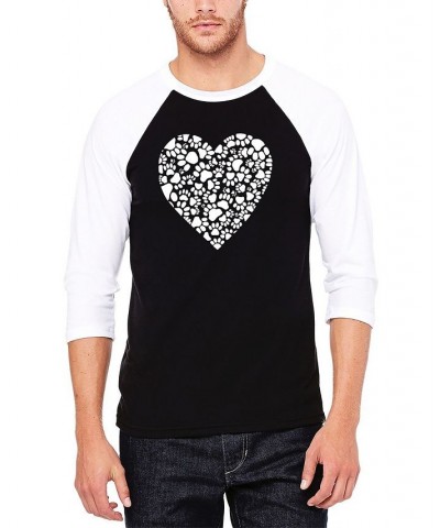 Men's Paw Prints Heart Raglan Baseball Word Art T-shirt Black $20.70 T-Shirts