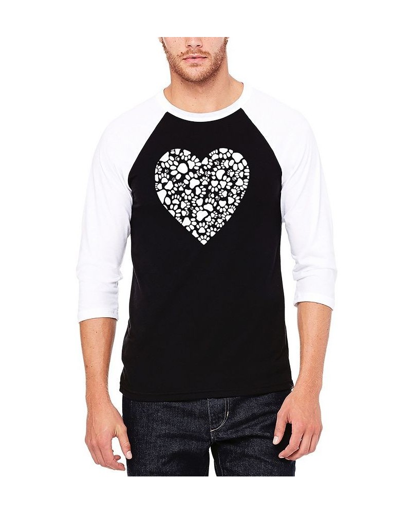 Men's Paw Prints Heart Raglan Baseball Word Art T-shirt Black $20.70 T-Shirts