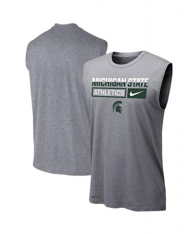 Men's Heathered Gray Michigan State Spartans Wordmark Drop Legend Performance Tank Top $26.49 T-Shirts