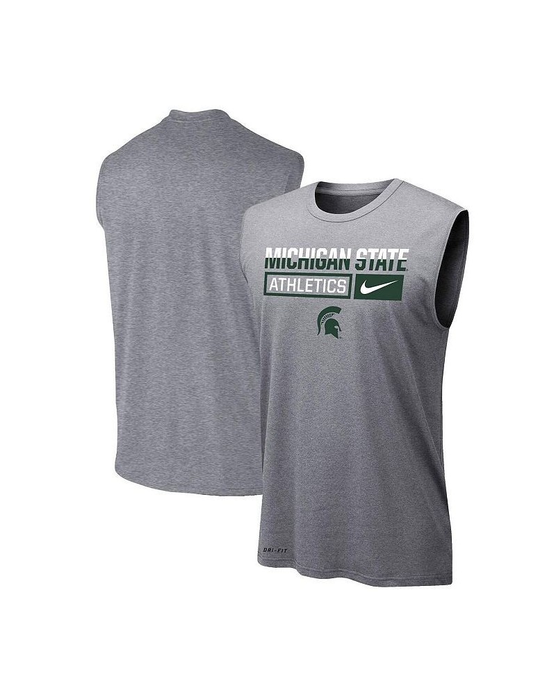 Men's Heathered Gray Michigan State Spartans Wordmark Drop Legend Performance Tank Top $26.49 T-Shirts