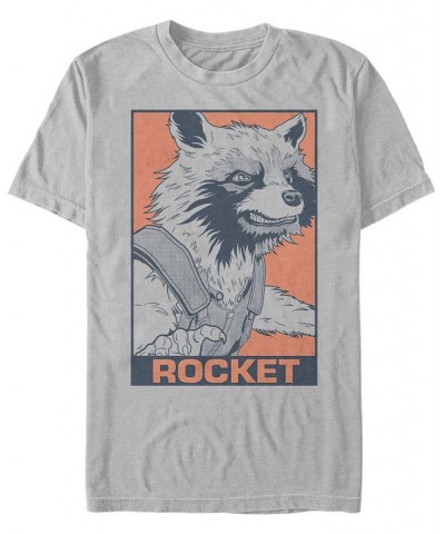 Marvel Men's Guardians of the Galaxy Pop Art Rocket Short Sleeve T-Shirt Silver $17.50 T-Shirts