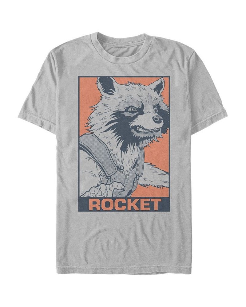 Marvel Men's Guardians of the Galaxy Pop Art Rocket Short Sleeve T-Shirt Silver $17.50 T-Shirts