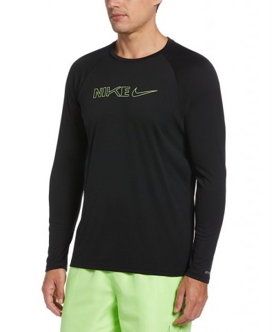 Men's Logo Swoosh Long-Sleeve Hydroguard Shirt Black $29.58 Swimsuits