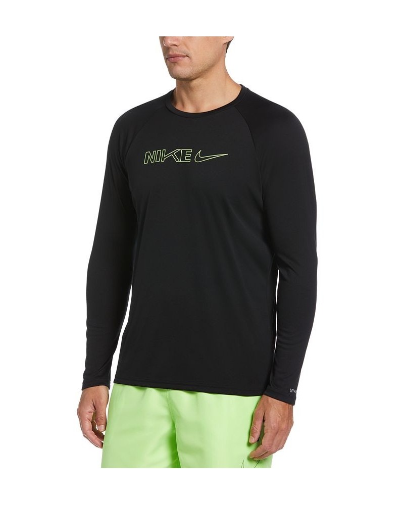 Men's Logo Swoosh Long-Sleeve Hydroguard Shirt Black $29.58 Swimsuits