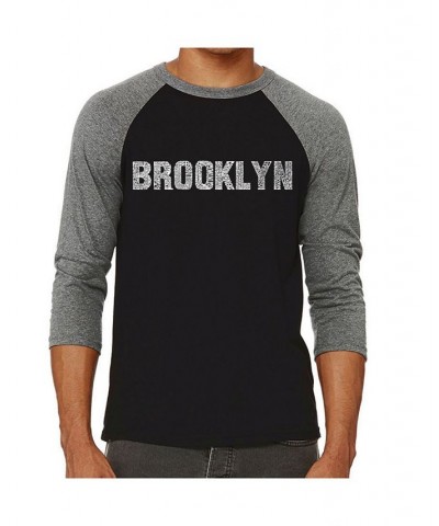 Brooklyn Neighborhoods Men's Raglan Word Art T-shirt Gray $23.39 T-Shirts