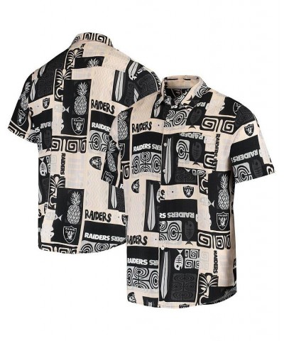 Men's Black and Tan Las Vegas Raiders Tiki Floral Button-Up Woven Shirt $27.90 Shirts