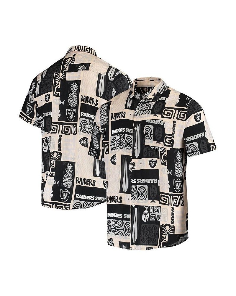 Men's Black and Tan Las Vegas Raiders Tiki Floral Button-Up Woven Shirt $27.90 Shirts