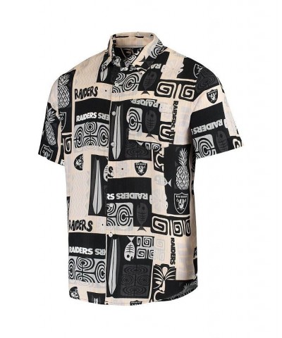 Men's Black and Tan Las Vegas Raiders Tiki Floral Button-Up Woven Shirt $27.90 Shirts