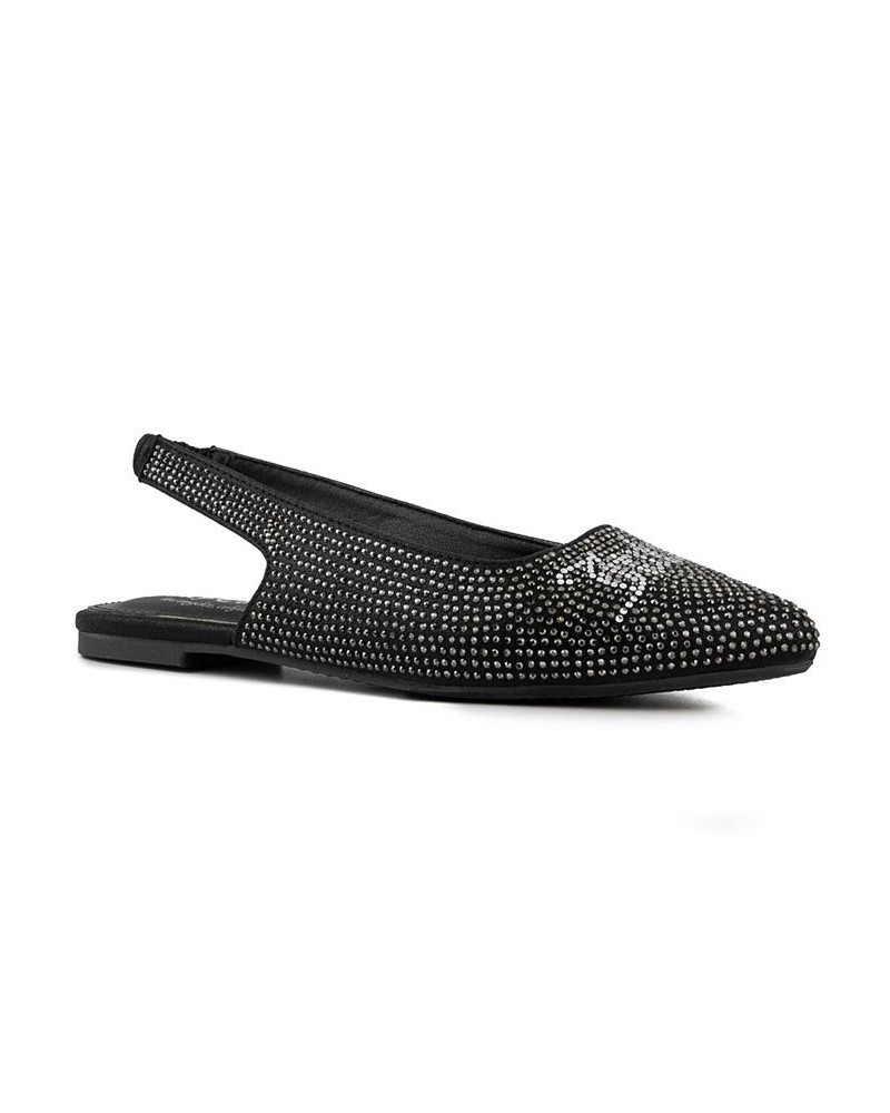 Women's Pisces Slingback Embellished Flats Black $25.00 Shoes