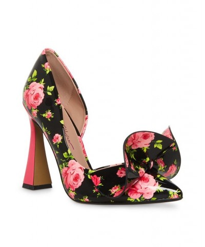 Women's Nobble-P Floral Sculpted Bow Pumps Black $45.54 Shoes