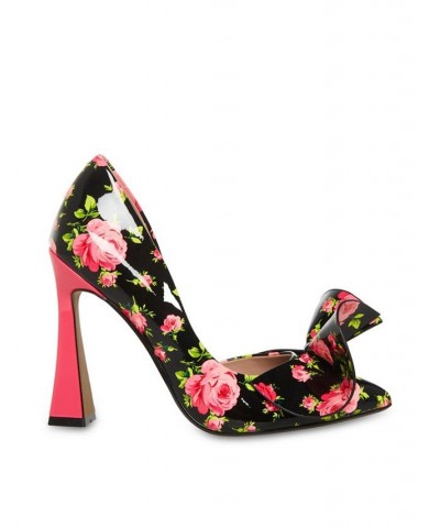 Women's Nobble-P Floral Sculpted Bow Pumps Black $45.54 Shoes