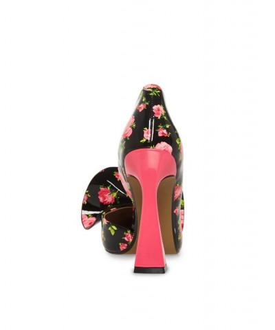 Women's Nobble-P Floral Sculpted Bow Pumps Black $45.54 Shoes