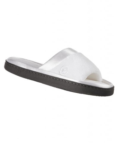 Isotoner Women's Microterry Satin Trim Wider Width Slide Slippers White $9.46 Shoes