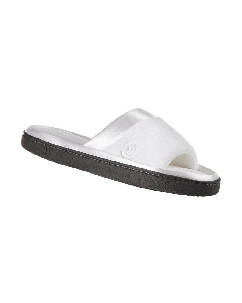 Isotoner Women's Microterry Satin Trim Wider Width Slide Slippers White $9.46 Shoes